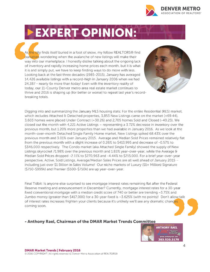 Denver Real Estate Market Expert Opinion by Anthony Rael - Denver Metro Association of REALTORS - #dmarstats