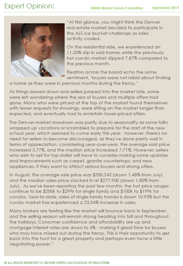 DMAR Expert Realtor Opinion - Denver Metro Association of Realtors - August 2014 MLS Market Trends & Statistics