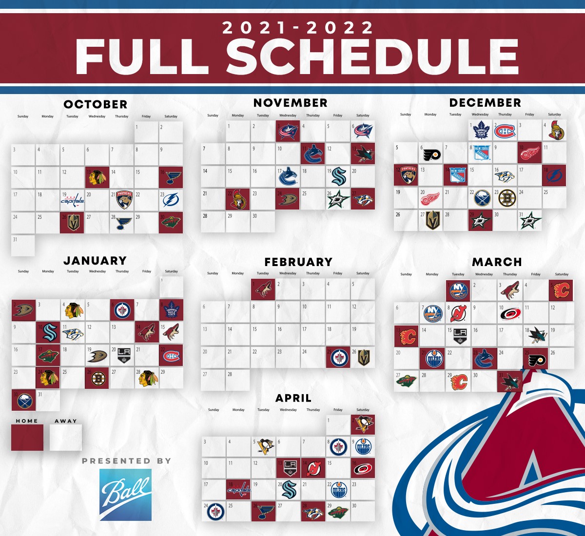 2021-2022 Colorado Avalanche Hockey Schedule